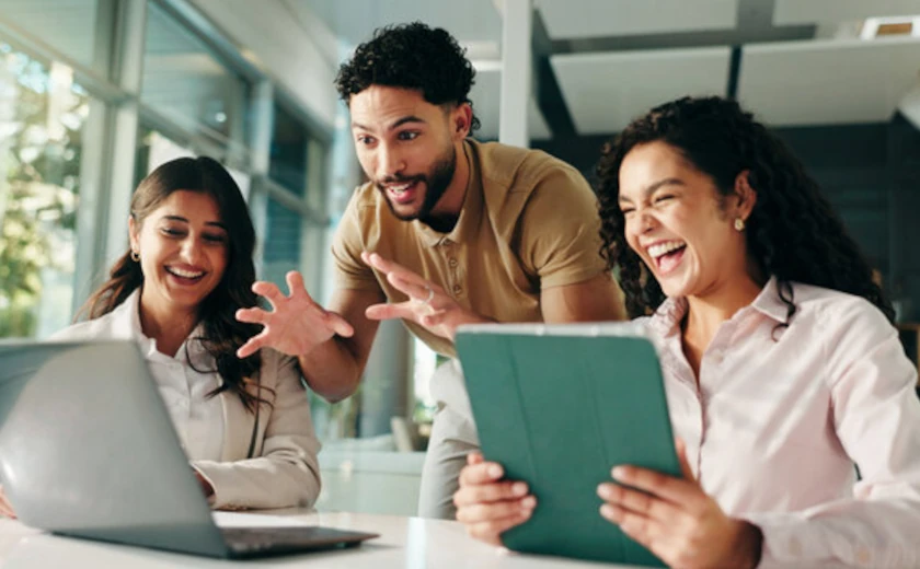 Arab team office laughing man women