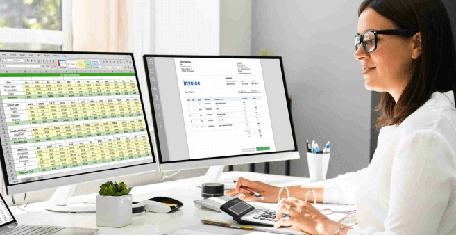 accountant checking finance files mea