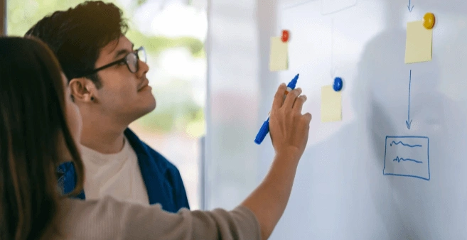 collegaues whiteboard discussion